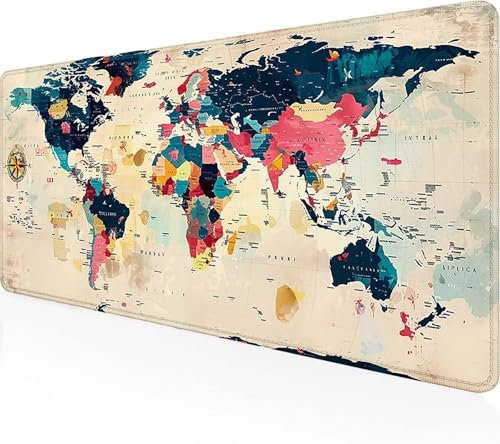 Tapis de Souris Gamer Carte Tapis de Souris XXL (1200 x 600 mm), Tapis Souris Blanc Tapis de Bureau Accessoire Bureau Bords Surpiqués Tapis Souris pour Les Jeux, la Maison et Le Bureau, Cadeau 0-L