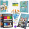 Inburit Set di colori acrilici, tela da dipingere, set da pittura con 18 colori acrilici, 4 tela, 1 cavalletto pieghevole, set di colori acrilici, ideale per tela, legno, carta per principianti