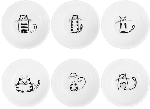 Iceten 6 Pcs Mini Ceramic Saucer, Cute Cat Ceramic Sauce Dish, Tea Bag Dish, Small Dipping Bowls, Round Soy Sauce Dish for Sushi, Soy Sauce, Can Hold Ketchup, Barbecue Sauce (White)