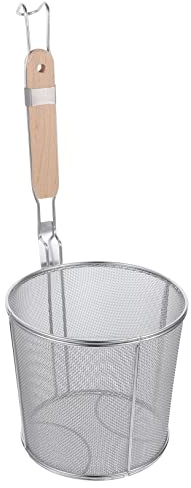 Cestello per Scolare i Noodles in Acciaio Inox Manico in Legno | Design Profondo, Gancio Integrato, Facile da Usare e Pulire, per Ristoranti, Hotel e Casa