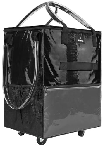 Large Reusable Grocery Bag On Wheels, 130L Large-Capacity Foldable Shopping Trolley, Lightweight with 5 Swivel Wheels, Multiple Pockets, Zippered Top & Heavy Duty Handles, for Shopping, Moving, Black