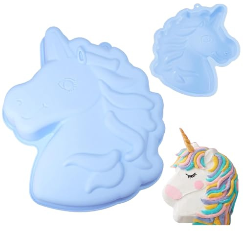 Eryndis Unicorn Baking Mold, Unicorn Silicone Mould, Silicone Mould, Kids Birthday Dinosaur Cake Mould Ice Cream Chocolate Bread Cake Pudding Baking Mold (Blue)