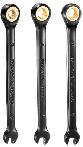 QUARKZMAN Juego de Llaves de Trinquete de 3 Piezas 6-8mm Métrica Llave de Boca Abierta 72 Dientes Acero CR-V Níquelado Llave Combinada de Trinquete de 12 Puntos para Tuercas y Pernos