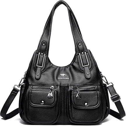 Coolives Damen Hobo Handtasche Damenhandtasche aus PU-Leder Tasche Schultertasche Hobo Damentasche Henkeltasche Umhängetasche Taschen für Frauen Mutter Schwarz
