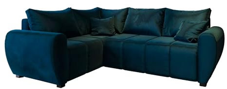 Masseno Ecksofa Madison L L-S mit Schlaffunktion L-Form, Sofa mit Bettkasten, Wohnzimmersofa, Couch, Soffa, Bettsofa, Couchgarnitur- Blau, Kronos 09