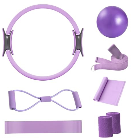 Gonggi Pilates Equipment Ring Kit, 8pc Spilates Ring and Ball Set for Women, Non-Slip Wrist Straps, Home Gym Fitness Equipment for Yoga, Pilates and Full-Body Workouts