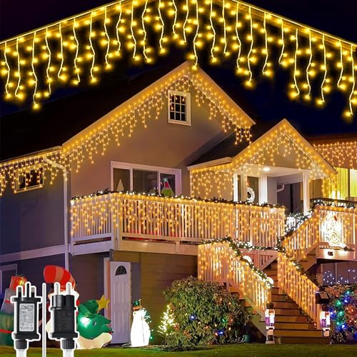 Hulaiyaa Wasserdicht LED Eisregen Lichterkette Außen 8M, 8 Modi Eiszapfen Vorhang Lichter mit Stecker, 288 LED Draußen Innen Eiszapfen Lichter Vorhang Aussen für Garten Balkon Weihnachten Hof
