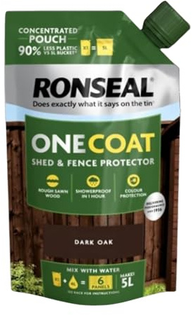 SAVING HUB - One Coat Shed & Fence Protector Refill Pouch 950ml - Outdoor Wood & Furniture Paint - for Rough Sawn & Smooth Planed Wood - Sheds & Fences Life Plus - Dry in 1 Hours (Dark Oak)