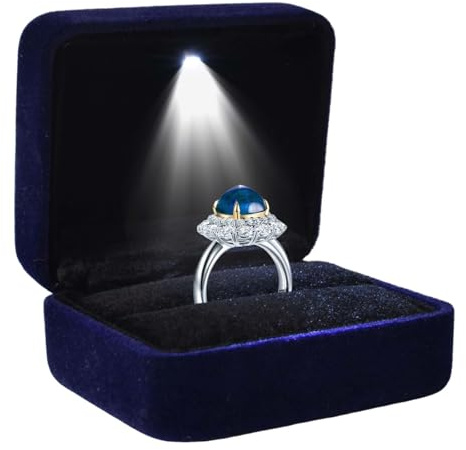 Boîte à Bague LED, Coffret Mariage avec Éclairage Intérieur, Ecrin Ring Box Fiançailles et Alliance (Bleu)