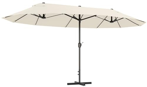Outsunny Sombrilla Doble 4,55x2,65 m para Terraza Exterior con Manivela Manual, Resistente al Agua y Protección Solar