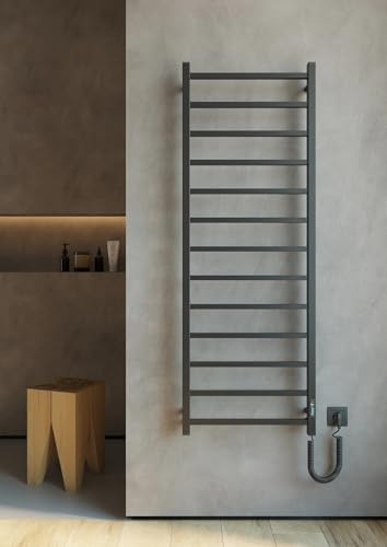 Elna Design Handtuchheizkörper Schwarz – 288W – 1470 x 530 mm – Elektrisch mit Timer & Thermostat – Mattes Premium-Design – Edelstahl – IP44 – Für Hotel & Luxus-Bad – Wandmontage