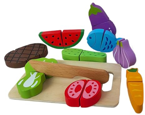 Jouet sensoriel pour couper les fruits en bois pour apprentissage | Compétences motrices fines Jouet interactif imitation pour anniversaire famille école 3+ ans
