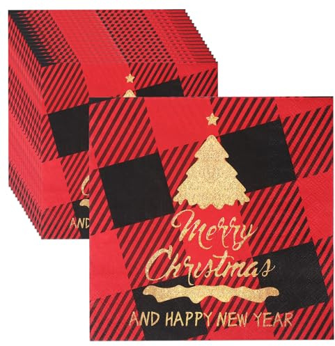 40 Stück Weihnachtsservietten 33x33cm, Servietten Weihnachten, Servietten Rot mit Weihnachtsmotiv, Christmas Napkins, Weihnachten Tischdeko für Party und Deko