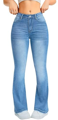 TimeGofate High Waisted Flare Jeans for Women - Stretchy Denim with Tummy Control, Trendy Blue Bell Bottoms (S-XXL) (US, Alpha, Large, Regular, Regular, Blue)