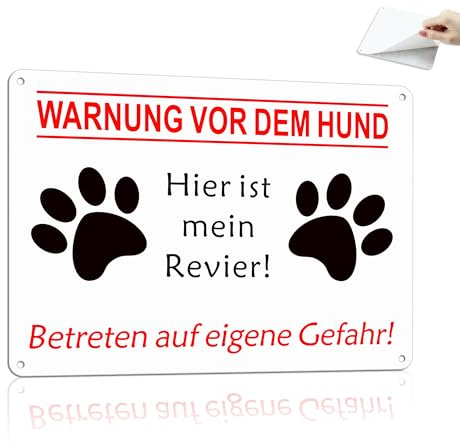 TAKULA Warnung vor Hund Schild 25x18cm - Hier ist mein Revier! Warnung | Reflektierendes Aluminium für Sichtbarkeit bei Nacht. Selbstklebend & wetterfest. Ideal für Garten, Zaun & Eingang. 1 Stück