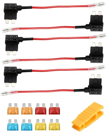 Xibao KFZ Sicherungshalter,16AWG Sicherungshalter mit Draht,Kfz Flachsicherungshalter mit Sicherungen 5A 10A 15A 20A,Geeignet für Autos,Vans,LKWs (6 x Auto Sicherungshalter)