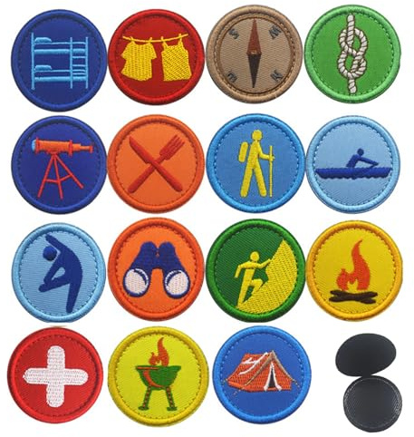 15 Stück Runde Klett-Patches, Bestickte Pfadfinder-Abzeichen Aufnäher für Kinder, Stickapplikationen für Kleidung, Outdoor-Accessoire für Jeans, Hüte, Hemden, Rucksäcke