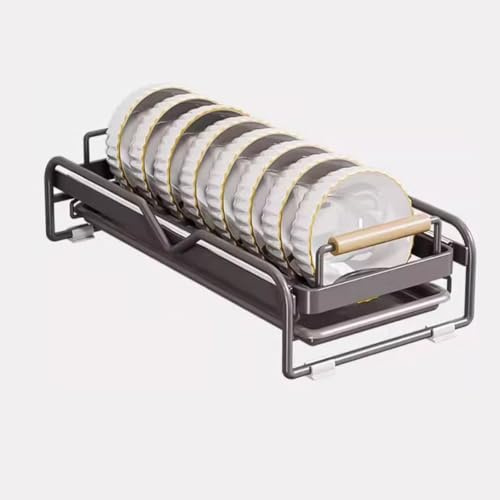 Escurridor de platos, de acero inoxidable deslizante de un solo nivel para armarios de cocina, almacenamiento extraíble con escurridor y rieles deslizantes, ideal para platos y cuencos