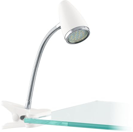 EGLO LED Klemmlampe Riccio 1, Klemmleuchte mit Flexarm, warmweiß | Klemmspot aus Kunststoff in Weiß und Metall in Chrom, Schreibtischlampe mit Klemme und Schalter, inkl. GU10 Leuchtmittel