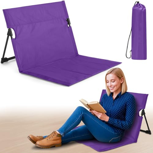 Jetec Extra Large Foldable Floor Backrest Chair Portable Camping Chair with Storage Bag Light Weight Lazy Seat for Indoor Outdoor Bed Ground Park Lawn Concerts Hiking Beach(Purple)