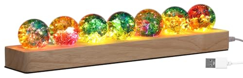 Fyeme 7 Farbige Leuchtkugel Innen 2,5x6x31cm 360° Drehbar Farbige Lampe mit Led Holzsockel Glaskugel Lampe für Dekoration Zuhause Wohnzimmer