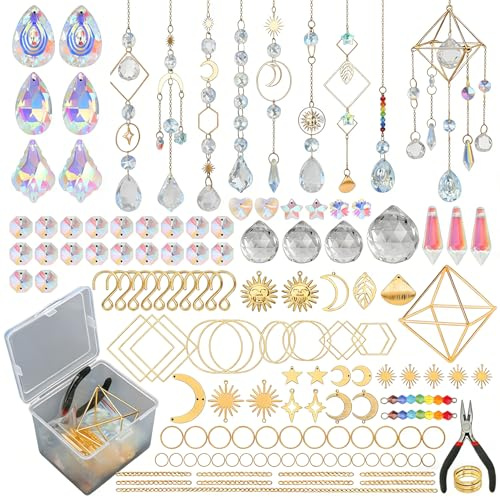 400 Stück Sonnenfänger Kristall Bastelset, DIY Sonnenfänger Fenster Deko, Suncatcher Windspiel Basteln, Kristalle zum Aufhängen Windspiel für Zuhause Büro Garten Weihnachten Tag Hochzeit Deko-1