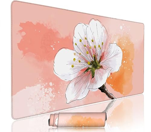 Tapis de Souris Rose sous Main Bureau Tapis de Souris Gaming XXL 1200x600x3mm Mouse Pad Caoutchouc Fleur Grand sous Main Gamer Accessoires PC Imperméable, pour Clavier Ordinateur Portable w-9371