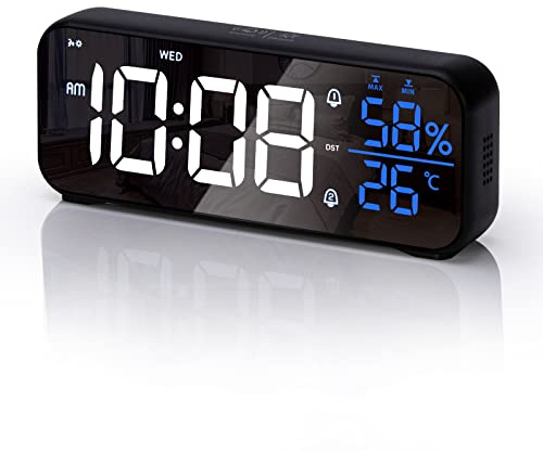 VIVILINEN Wecker Digital mit Großer LED Temperatur- & Feuchtigkeitsanzeige