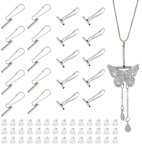 SUPERFINDINGS 20Pcs Pin to Pendant Converters 2 Styles Brooch Pendant Converter Each with 50 Pc Ear Nuts 304 Stainless Steel Pin Necklace Adapter Jewelry Making Converter for Keychain Hair Rope