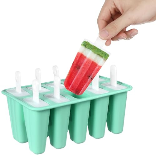 Beavorty Molde para Hacer Helado de Silicona Verde, 10 Rejillas, Seguro y Práctico para Polos Caseros, Herramienta para Bricolaje en Verano, Molde Útil para Hielo y Yogur