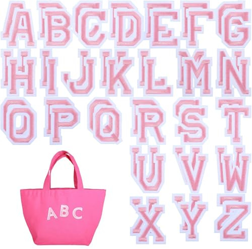 78 Stück Buchstaben zum Aufbügeln,Aufnäher Buchstaben Patches A - Z mit aufgebügeltem Kleber für Jacken, Mäntel, Hemden, Hüte, Taschen, Jeans, Rucksäcke (Rosa)