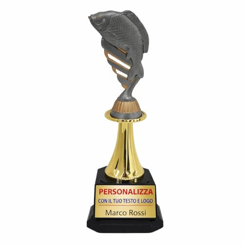D&Vlab Trofeo Pesca 27 cm Oro con Targhetta Personalizzabile – Coppa Pesca Sportiva per Gare, Tornei ed Eventi