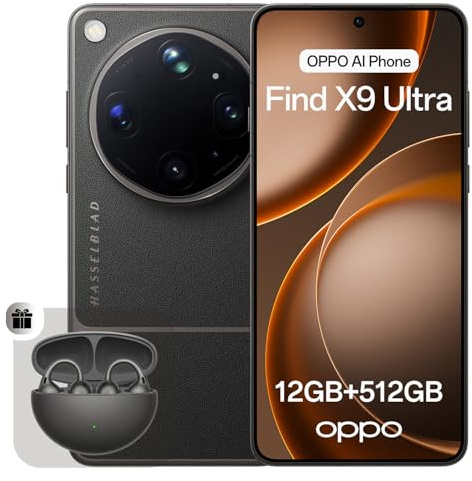 OPPO Find X9 Ultra 5G Smartphone Liberado, Cámaras Hasselblad 200MP+50MP, Zoom Óptico 10x, Video 8K, 7050mAh, Carga 100W, Pantalla 144Hz, Snapdragon 8 Elite Gen 5, Tundra Umber (con Enco Clip2)