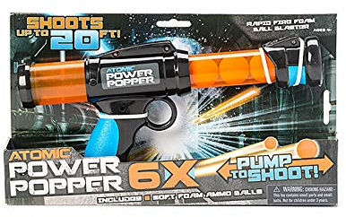 Hog Wild Atomic Power Popper 6X - Stocking Stuffer Features Rapid Fire Foam Ball Blaster - Blasts Up to 6 Foam Balls - 4+