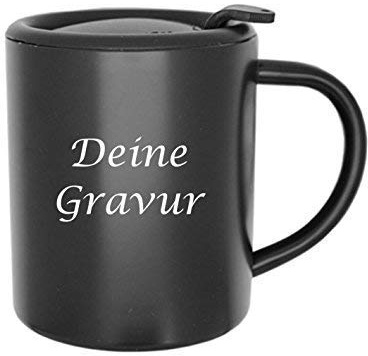 Edelstahlbecher mit Verschlussdeckel graviert Narren Isolierbecher doppelwandig mit Gravur 0,3l (schwarz mit festem Griff)