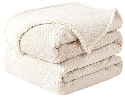 sourcing map Fleecedecke Kuscheldecke Flanelldecke Tagesdecke Decke aus Plüsch mit Popcornmuster super kuschelig und sehr leicht warme als Sofadecke/Couchdecke/Schlafdecke Creme 200x230cm