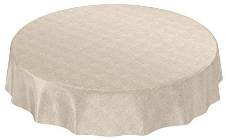 ANRO Wachstuchtischdecke Wachstuch Wachstischdecke Tischdecke Wachstuchdecke Beige Leinenoptik Rund 140cm eingefasst abwaschbar wasserabweisend Gartentischdecke Meterware pflegeleicht Lotuseffekt