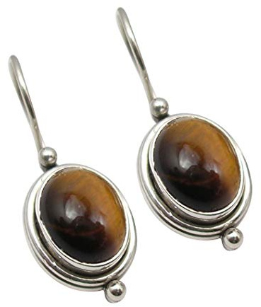 SilverStarJewel Sterling Silber Oval Tigerauge Antike Stil Ohrringe 2,5 cm Modeschmuck