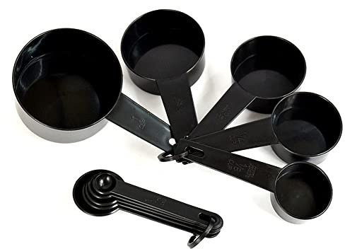 10 PCs Plastic Durable Kitchen Measuring Cups and Spoons Various Capacity for Cooking Baking Cakes Coffee Black