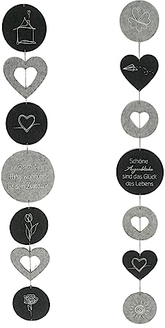 Bada Bing 2er Set Filzgirlande mit Spruch und Herz zum Hängen - Deko Girlande aus Filz Stoff ca. 145 cm lang - Fensterdeko ganzjährig hängend - Deko Frühling modern Windspiel Wohnzimmer Garten