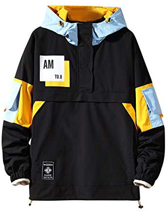 GURUNVANI Veste à Capuche décontractée à Manches Longues avec Bloc de Couleur, 8031 Noir, X-Large