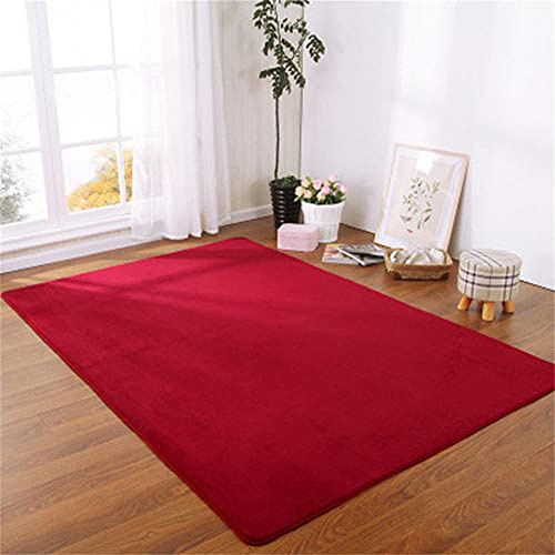 Alfombra de Terciopelo Coral Grueso de Color sólido Calidad Borracho rojo Suave Lavable Antideslizante Grande Rugs Rug Minimalista Moderna Sala De Estar Dormitorio Tatami Gateando Estera -100×200cm
