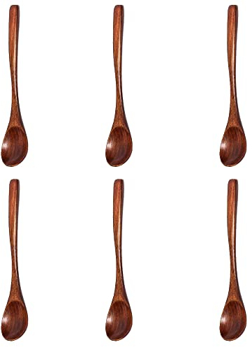 Lot de 6 petites cuillères en bois - Mini cuillères à café - Cuillères à café - Cuillères à sel - Miel - Café - Thé - Sucre - Sel - Confiture - Moutarde - Cuillères en bois pour cuisine, huile