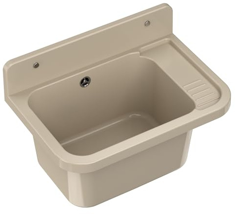GRANITAN Lavandino da Esterno Moderno per Garage e Lavanderia - Lavatoio per Installazione Interna ed Esterna - Pilozzo da Esterno Giardino - 50x34x31 cm - Beige Figo