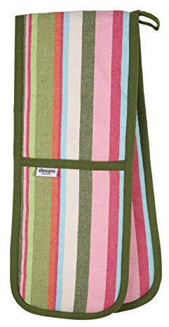 Dexam Recycled Cotton Striped Double Oven Gloves - Green