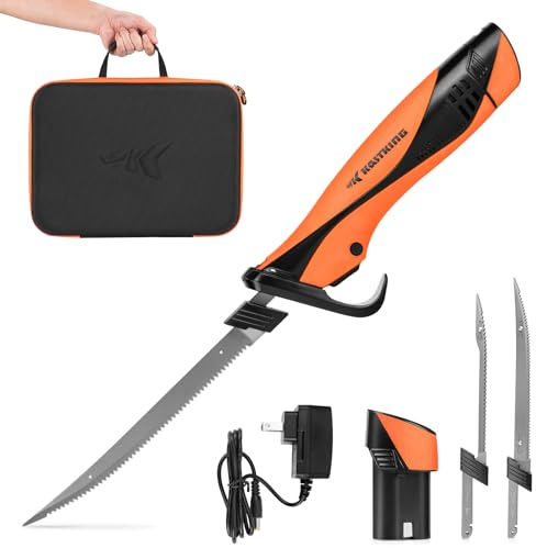 KastKing Speed Demon Pro - Coltello elettrico senza fili con lame affilate da 17,8 cm e 22,9 cm, ricaricabile, ad alta velocità, lunga durata della batteria, impugnatura ergonomica antiscivolo, blocco