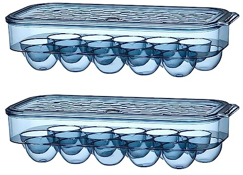 rismart Huevera para Nevera 16 Huevos Hueveras de Plastico con Tapa Nevera Apilable Azul (2 Piezas),31.5 x 14.3 x 7.5 cm