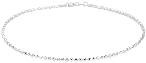 Kualitas Genuine 925 Sterling Silver 2.0mm Diamond Cut Ball Bead Chain Anklet 10
