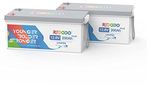 Redodo Bateria Litio 12V 200Ah Plus(2 Pack) Bateria LiFePO4, Incorporada en 200A BMS, 2560W Potencia de Salida Bateríade Litio con 4000+ Ciclo,10 Años Vida Útil, para Autocaravana, Sistema Solar