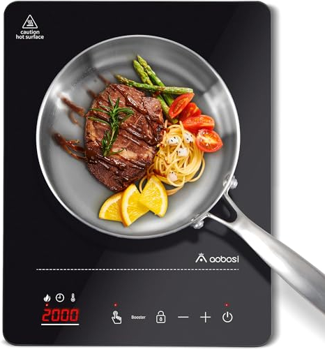 Aobosi Placa Induccion, Placas de Induccion con Cuerpo Ultrafino Portátil (32 * 26 * 4.2), 20 Niveles de Potencia y Temperatura, Función Booster 2000W, Bloqueo de Seguridad, Temporizador 10H